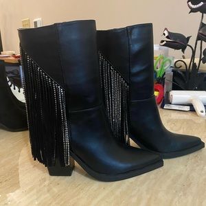 BRAND NEW Black Western Sparkle Fringe Boots